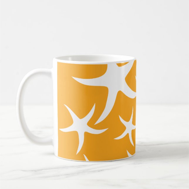 Sunny Orange and White Starfish Pattern. Coffee Mug (Left)