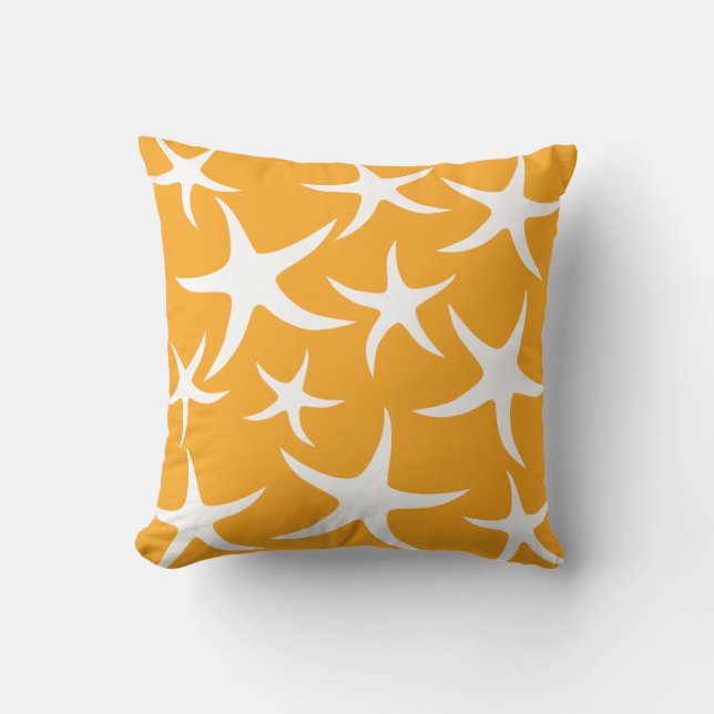 Sunny Orange and White Starfish Pattern. Cushion (Front)