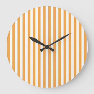 Sunny Orange and White Vertical Stripes Aesthetic Large Clock