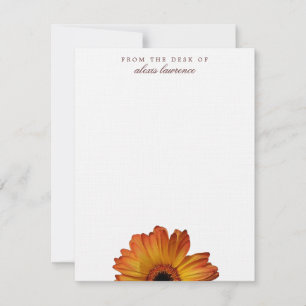 Sunny Orange gerbera flower from the desk of note Card