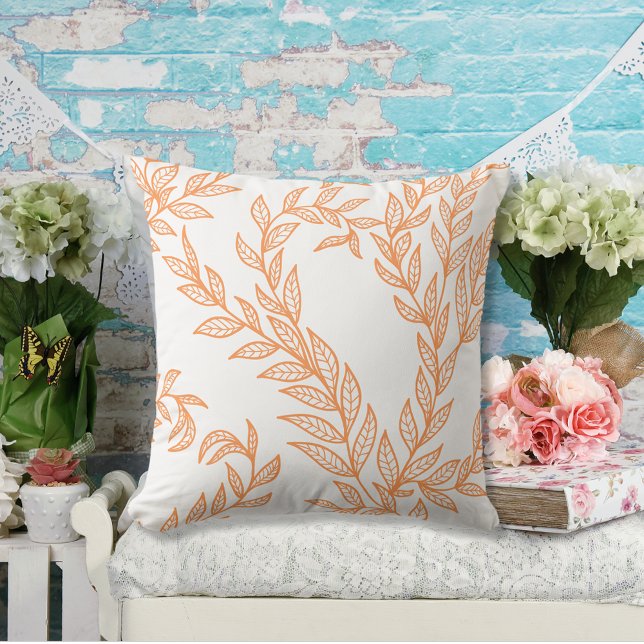 Sunny Orange Natural Flora Decorative Line Art Cushion (Creator Uploaded)