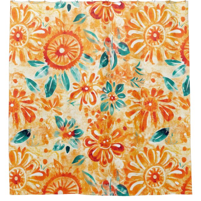  Sunny Orange Tropical Shower Curtain (Front)