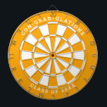 Sunny Orange & White Graduation | Custom Text Dartboard<br><div class="desc">Change the background colour to the school colour and personalise the text as needed. Congratulate the grad in your life with your desired messages such as "CON-GRAD-ULATIONS CLASS OF 20XX". This dartboard would be great to double as an activity to have at the graduation party as well as a graduation...</div>