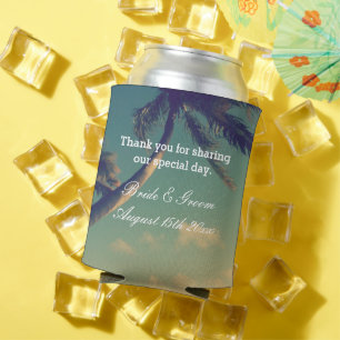 Sunny palm photo personalised beach wedding can cooler