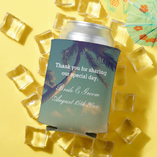 Sunny palm photo personalised beach wedding  can cooler