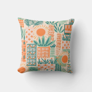 Sunny Palm Springs Cactus And Palm Design Cushion