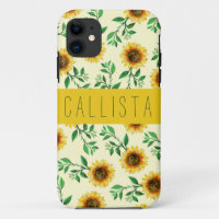 Sunny Pastel Yellow Sunflowers Leaves Monogram