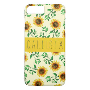 Sunny Pastel Yellow Sunflowers Leaves Monogram Case-Mate iPhone Case