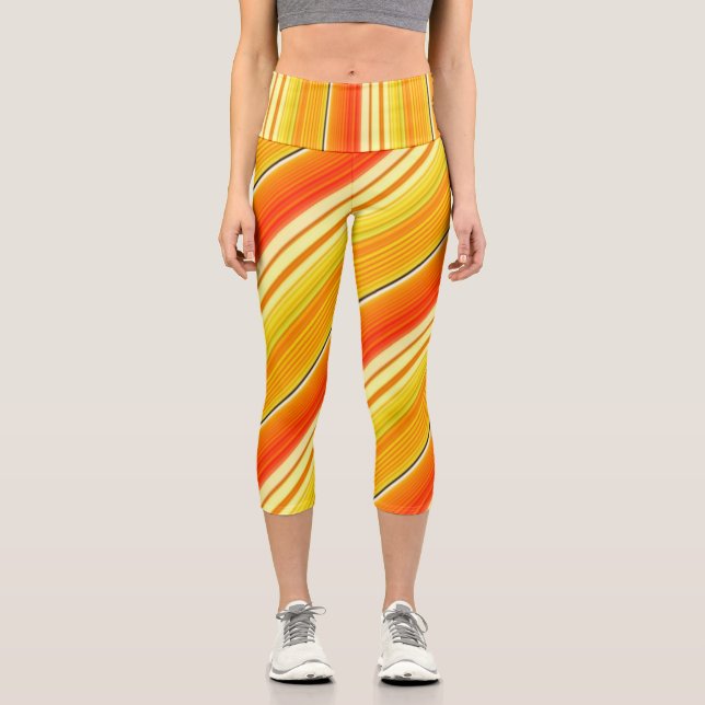 Sunny Patchwork Orange Plaid High Waisted Capri Leggings (Front)