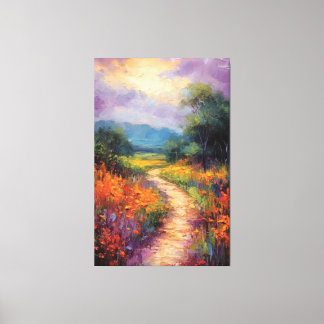 Sunny Path Through Wildflower Field Oil Painting Canvas Print