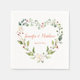 Sunny Peach Pink Heart Wreath Wedding Napkins