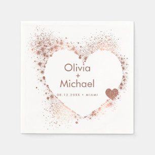 Sunny Peach Pink Heart Wreath Wedding Napkins