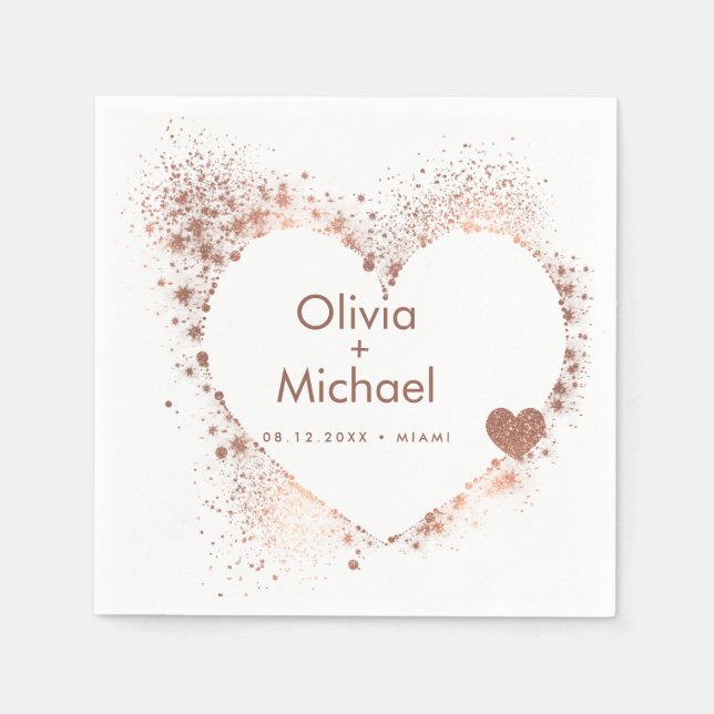 Sunny Peach Pink Heart Wreath Wedding Napkins (Front)