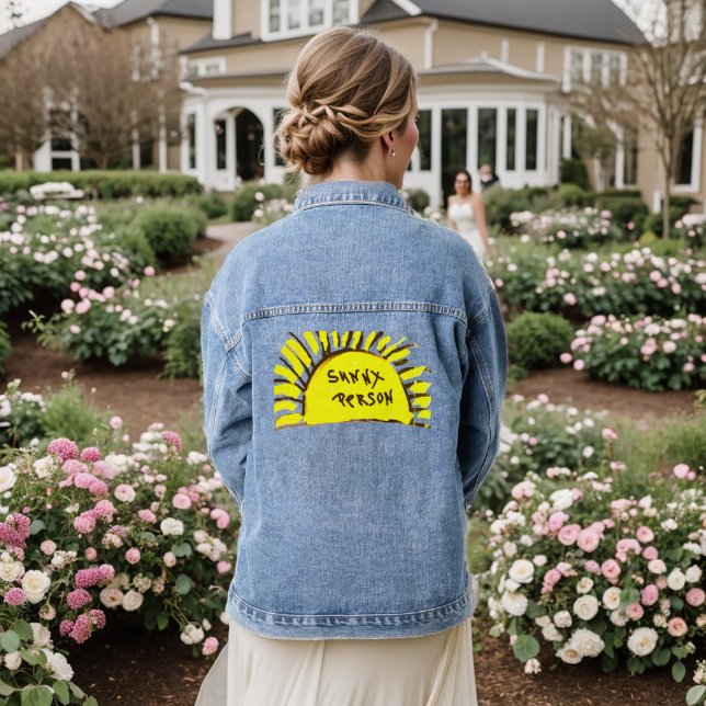 Sunny Person Yellow Black Sun Rays Denim Jacket (Wedding Back)