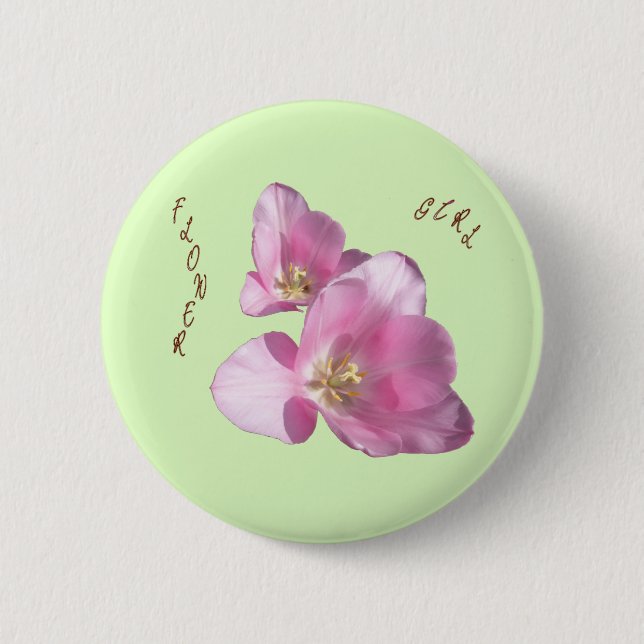 Sunny Pink Tulips Flower Girl Button (Front)