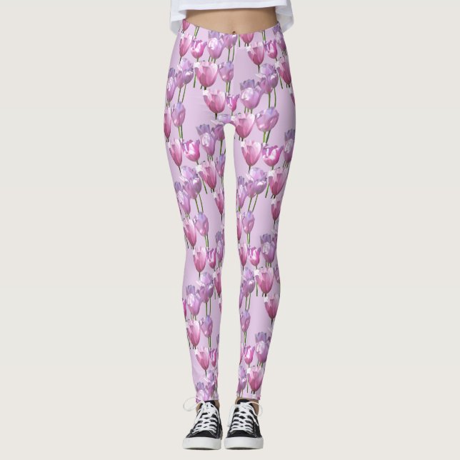Sunny Pink Tulips Pattern Legging (Front)