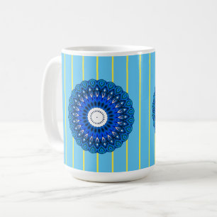 Sunny Pinstriped Turquoise and Blue Mandala Mug