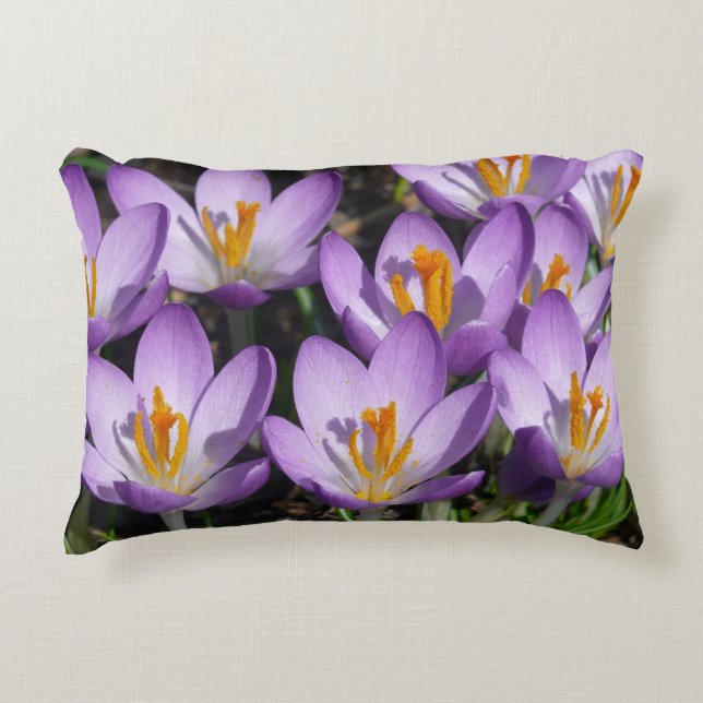 Sunny Purple Crocuses Decorative Cushion (Front)