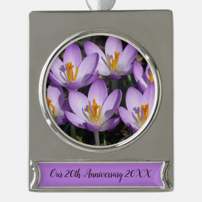 Sunny Purple Crocuses Silver Plated Banner Ornament (Front)
