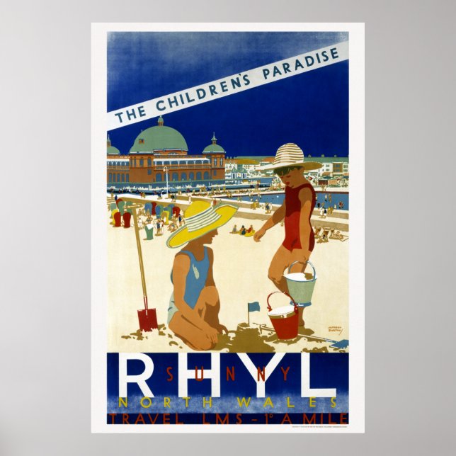 Sunny Rhyl North Wales 1935 Vintage Poster (Front)