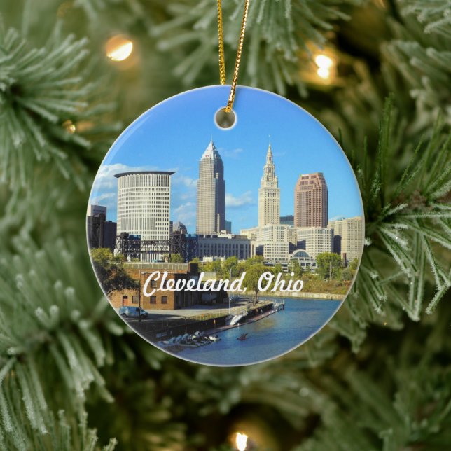 Sunny River Skyline Cleveland Ceramic Tree Decoration (Tree)