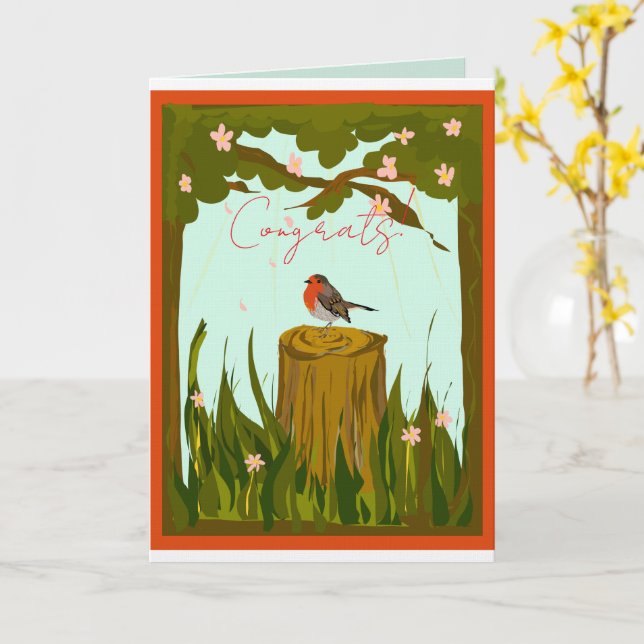 Sunny Robin Congratulations Card  (Yellow Flower)