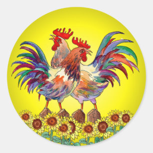 SUNNY ROOSTERS by SHARON SHARPE Classic Round Sticker