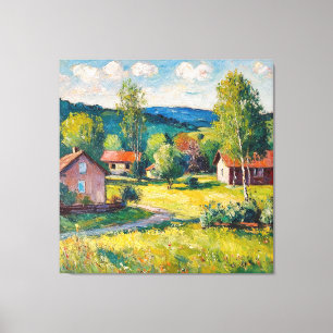 Sunny Rural Landscape with Greenery Canvas Print