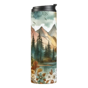 Sunny Rustic Boho Nature Pattern Mountain Lake Thermal Tumbler