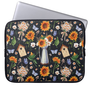 Sunny Rustic Watercolor Sunflowers Pattern Laptop Sleeve