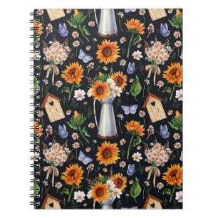 Sunny Rustic Watercolor Sunflowers Pattern Notebook