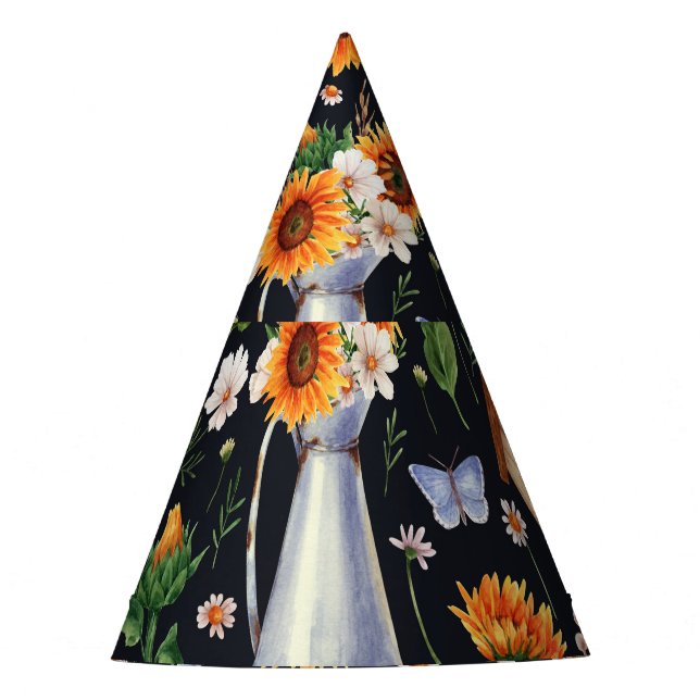 Sunny Rustic Watercolor Sunflowers Pattern Party Hat (Front)