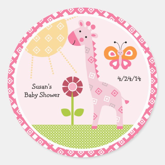 Sunny Safari Giraffe Stickers/Cupcake Toppers Classic Round Sticker (Front)