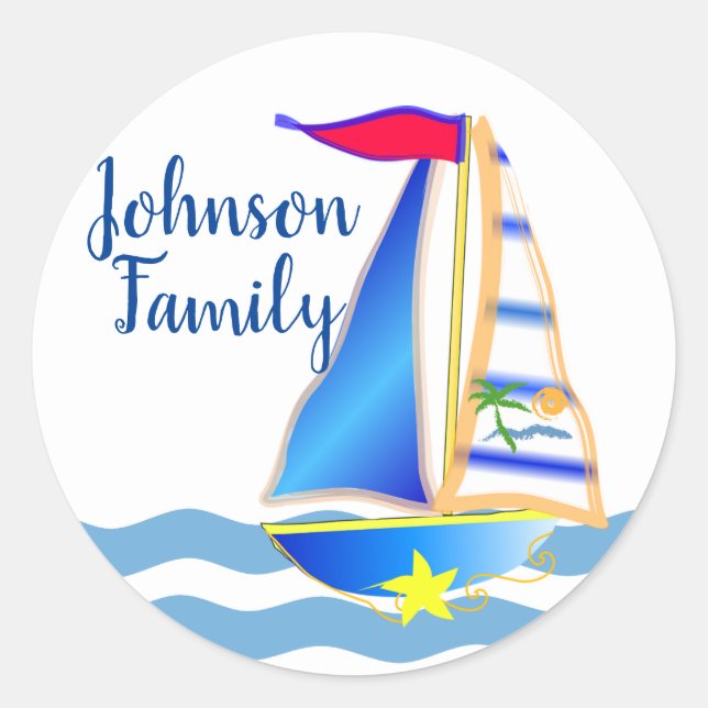 Sunny Sailing Day Custom Classic Round Sticker (Front)
