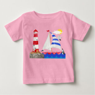 Sunny Sailing Ocean Adventure Sailboat Lighthouse Baby T-Shirt