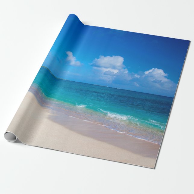 Sunny Sandy Tropical Island Beach Wrapping Paper (Unrolled)