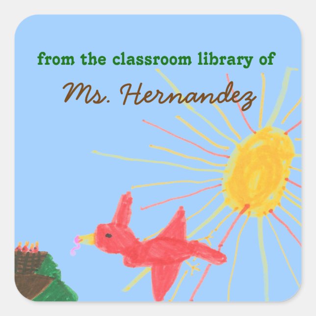 Sunny scene personalized teacher bookplate square sticker (Front)