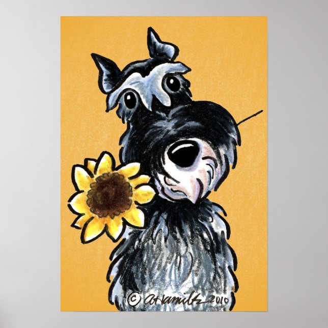 Sunny Schnauzer Sunflower Off-Leash Art™ Drawing Poster (Front)