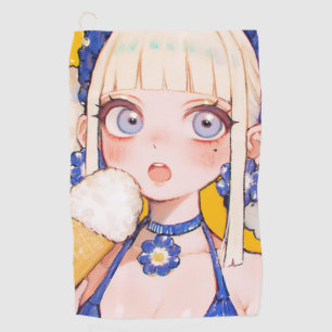 Sunny Scoop Anime Girl with Vanilla Cone Golf Towel