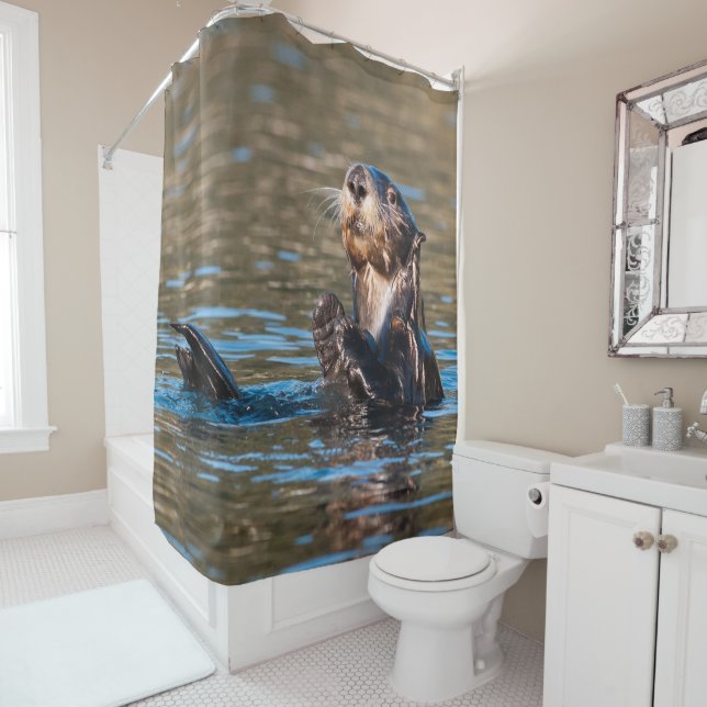 Sunny Sea Otter Shower Curtain (In Situ)