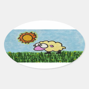Sunny Sheep Oval Sticker