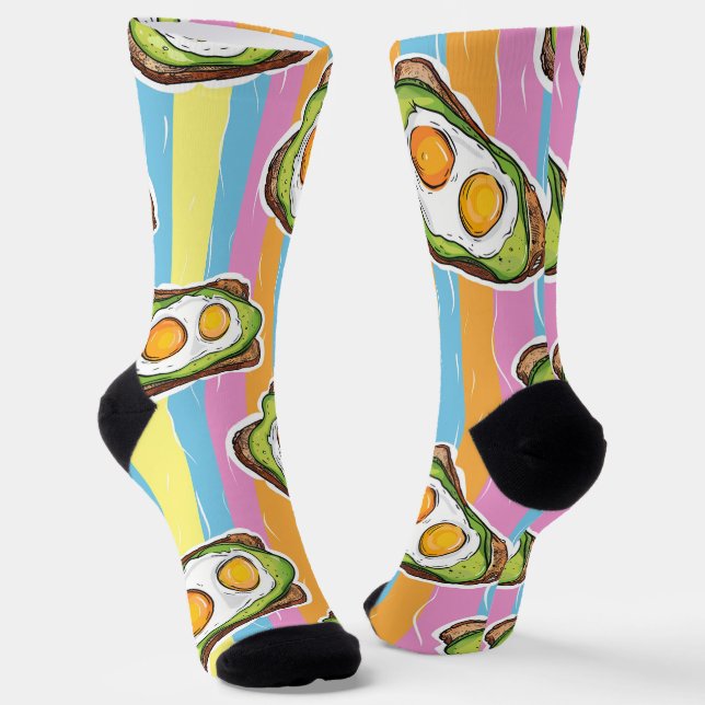 Sunny Side Up - Avocado Eggs Toast Pattern Socks (Angled)