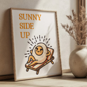 Sunny Side Up Funny Punny Egg Mascot Retro Art  Poster