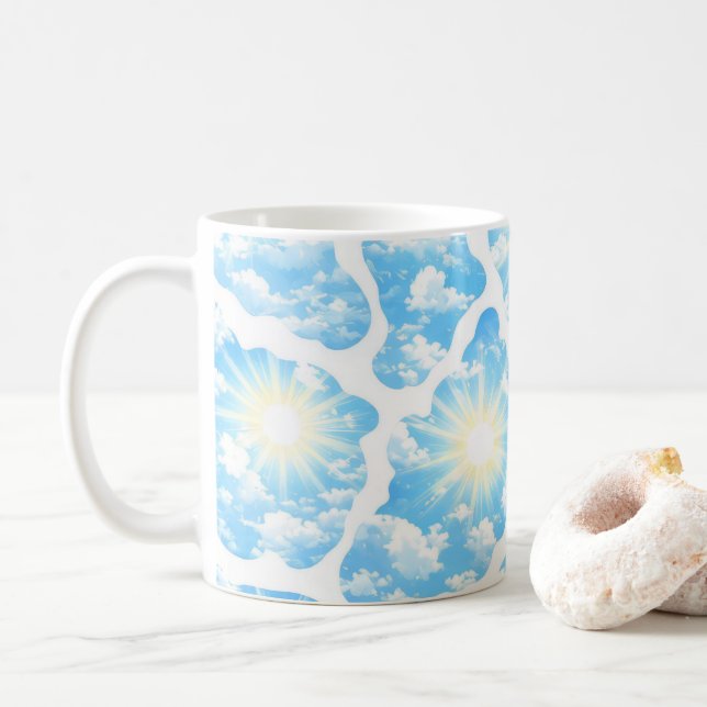 Sunny Sky Cloud Pattern Coffee Mug (With Donut)