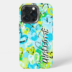 Sunny Sky Serenade: Blue Yellow Graffiti Hearts  iPhone 13 Pro Case
