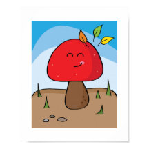 Sunny Smiling Red Mushroom | Botanical Art Poster