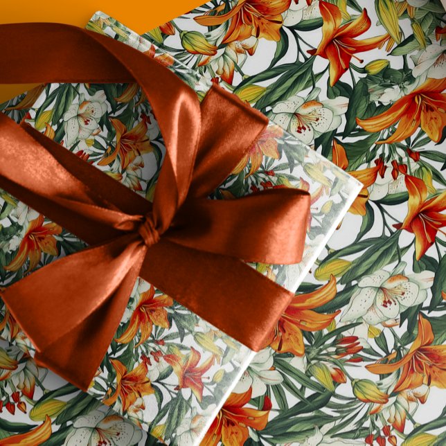 "Sunny Soiree" Tropical Orange California Lilies  Wrapping Paper (Creator Uploaded)