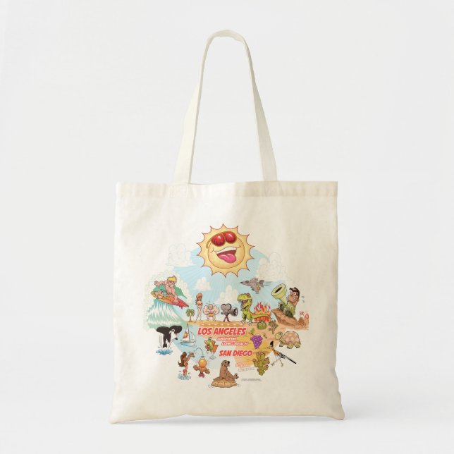 Sunny Southern California Cartoon Tote Bag (Front)