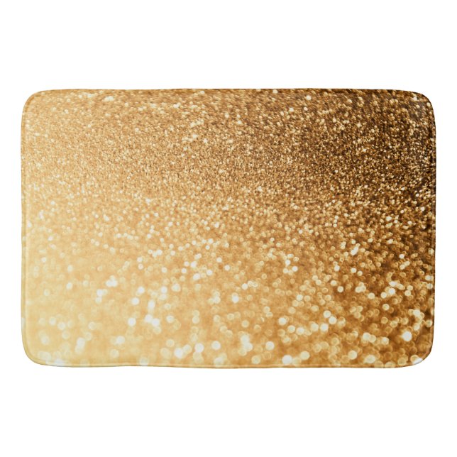 Sunny Sparkle Yellow Luxury Trendy Gold Glitter Bath Mat (Front)