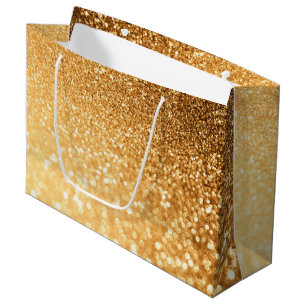Sunny Sparkle Yellow Luxury Trendy Gold Glitter Large Gift Bag